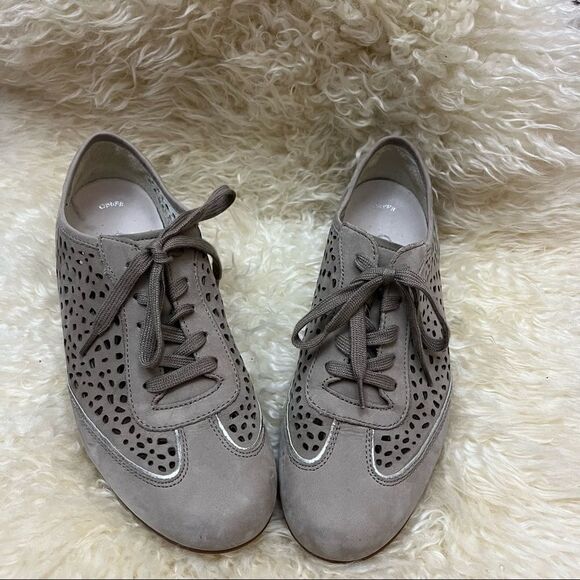 Gabor Comfort Suede Perforated Lace Up Sneakers Taupe - Picture 2 of 6